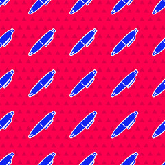 Blue Pen icon isolated seamless pattern on red background. Vector