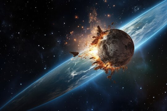 Image of meteorite crashing into planet in space. Elements of this image furnished by NASA, Star falling into earths orbit burning through the sky, AI Generated