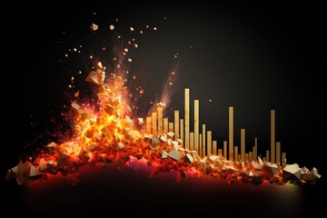 Illustration of fire in the form of graphs and diagrams on a dark background, Stock chart, growth curve, graph, uptrend, chart explosion, AI Generated