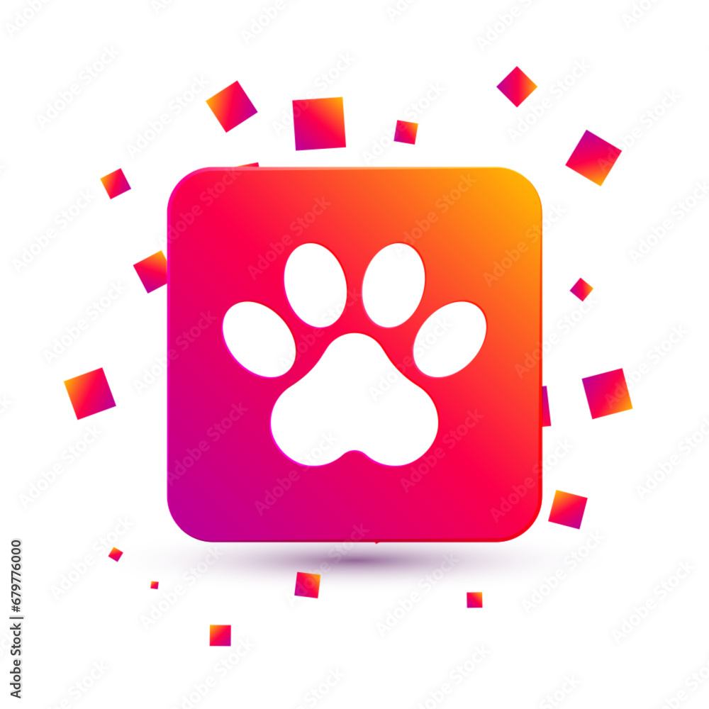 Poster white paw print icon isolated on white background. dog or cat paw print. animal track. square color 