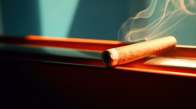  a cigarette sitting on top of a table with smoke coming out of the top of the top of the cigarette.