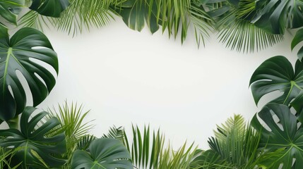 Palm leaves on summer background - obrazy, fototapety, plakaty