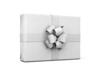 Gift Box Wrapping with Ribbons and Bow 3D rendering