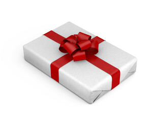 Gift Box Wrapping with Ribbons and Bow 3D rendering