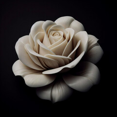 Elegant Ivory White Rose on Black Background. An elegant white rose with soft petals sculpt on ivory on a black background. Perfect for a romantic or sophisticated design.
