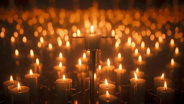 Concept photo of the cross surrounded by flickering candles, symbolizing the light of hope and guidance along the pilgrims journey.