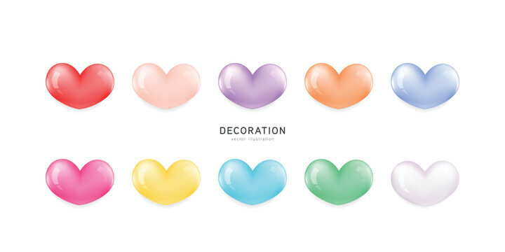 Colorful Hearts Candy frame for Valentines Day. Pastel conversation hearts with red text. Vector illustration for your design isolated on white background.