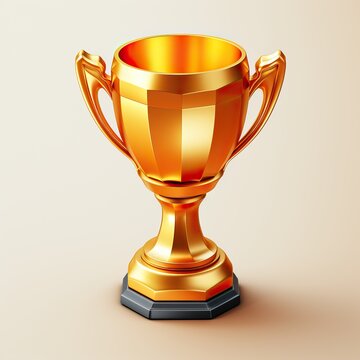Professional Close up of a Golden Throphy Placed on the Ground of a Simple White Room. A Cup Rappresenting te Big Victory of Someone.