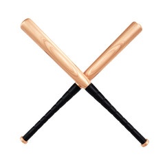 Wooden baseball bats crossed isolated on white background. 3d-rendering