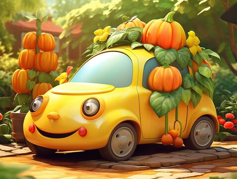 pumpkin with a car