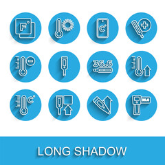 Set line Meteorology thermometer, Digital, Fahrenheit, and Medical icon. Vector