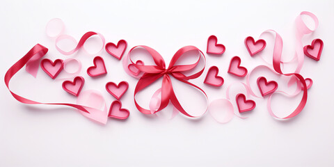 Ribbon hearts isolated on white frame, Valentines day design - obrazy, fototapety, plakaty