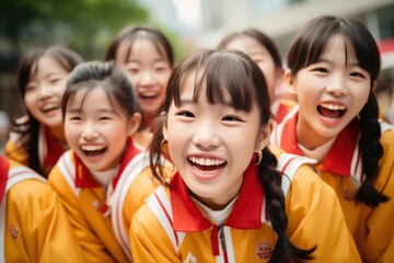 Sweet School Girls Beaming with Cheerful Smiles