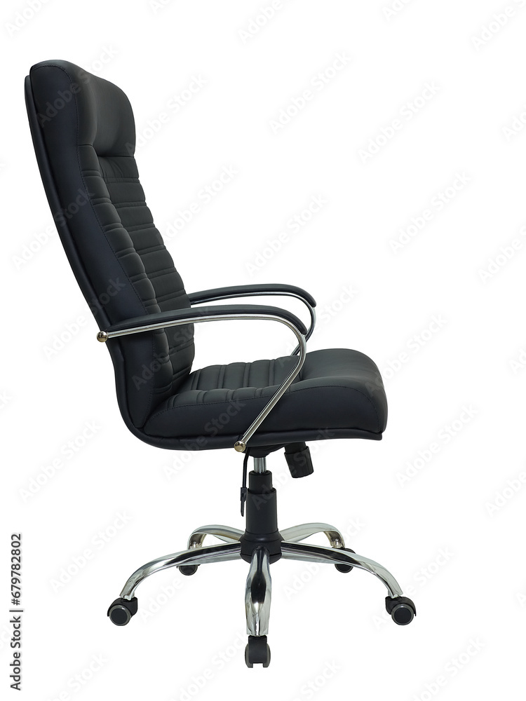 Wall mural side view of beige office armchair on wheels isolated on white background