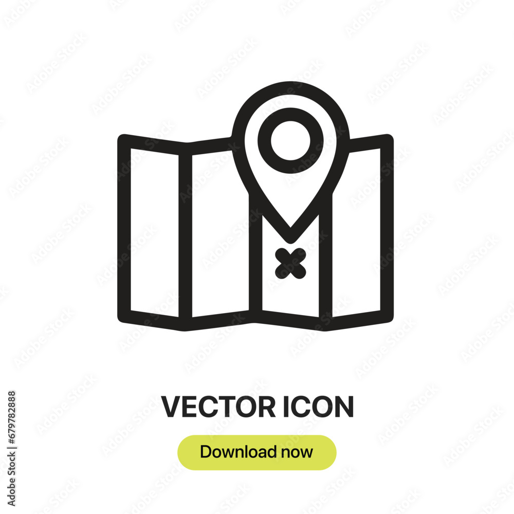 Poster map icon vector. linear-style sign for mobile concept and web design. map symbol illustration. pixel