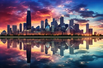 Fototapeta premium Chicago Cityscape Transformed by the Radiance of Cloud Reflections