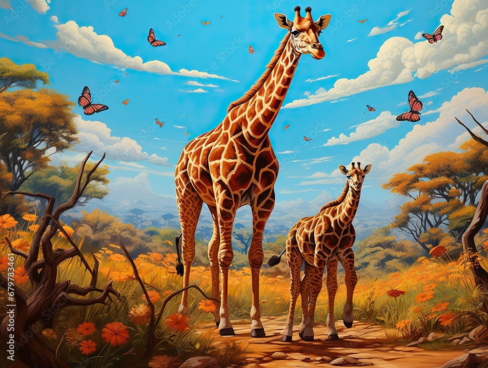 Poster giraffe in the savannah