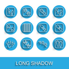 Set line Bear paw footprint, Goose, Human footprints shoes, Rabbit and hare, Tire track, and icon. Vector