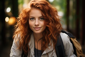 Obraz premium Portrait of a young woman with red hair, go camping