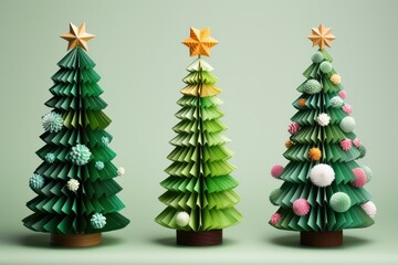Collage of Christmas trees isolated on diferent backgrounds and different textures. Copy space and Christmas like decorations