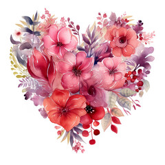 Watercolor Flower heart Heart shape flowers illustration St Valentine's Day Watercolor flower
