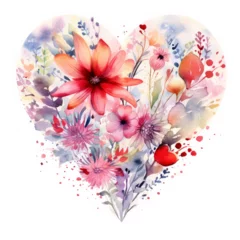 Fotobehang Watercolor Flower heart Heart shape flowers illustration St Valentine's Day Watercolor flower © Createya
