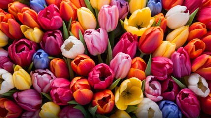 Colorful tulip flowers in various shades. each petal displaying its unique brilliance.