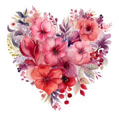 Flower heart watercolor illustration Valentine day heart and flower