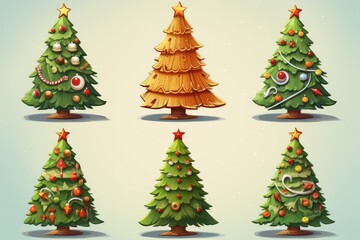 Fototapeta na wymiar Christmas trees of different textures isolated on diferent backgrounds with copy-space and Christmas decorations