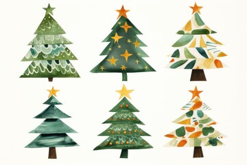 Obraz premium Christmas trees of different textures isolated on diferent backgrounds with copy-space and Christmas decorations