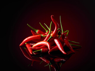 Red hot chili peppers on a black background.