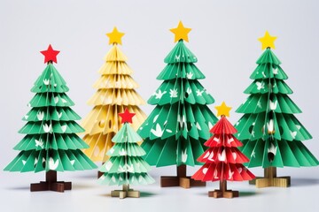 Christmas trees of different textures isolated on diferent backgrounds with copy-space and Christmas decorations