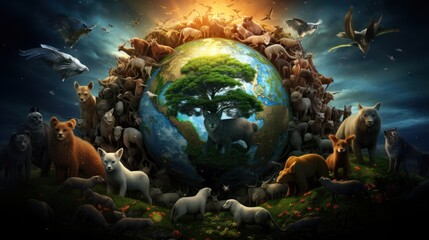 Obraz na płótnie Canvas Symbolic Earth and Animals