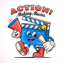 Clapperboard movie director character mascot. Suitable for logos, mascots, t-shirts, stickers and posters