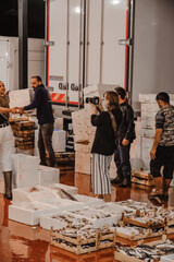 The fish in the market lies in the tray