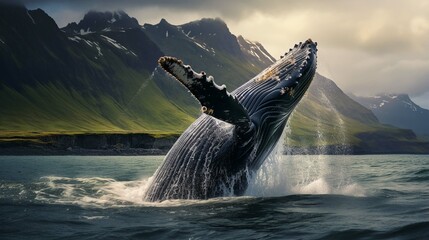 
Humpback whale in the summer feeding grounds of the North Atlantic, Iceland photography - obrazy, fototapety, plakaty