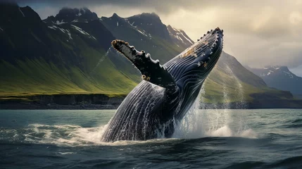 Foto op Canvas  Humpback whale in the summer feeding grounds of the North Atlantic, Iceland photography © sania