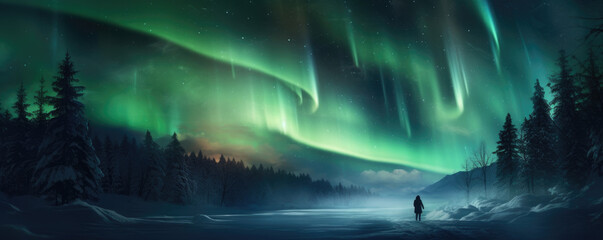 Winter portrait under the magical glow of the Northern Lights
