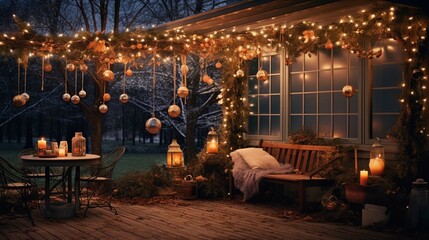 
Outdoor Christmas light decorations in a garden photography