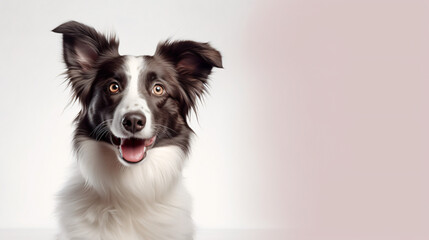 Funny portrait cute puppy dog border collie on white background, close up. Lovely dog  - obrazy, fototapety, plakaty