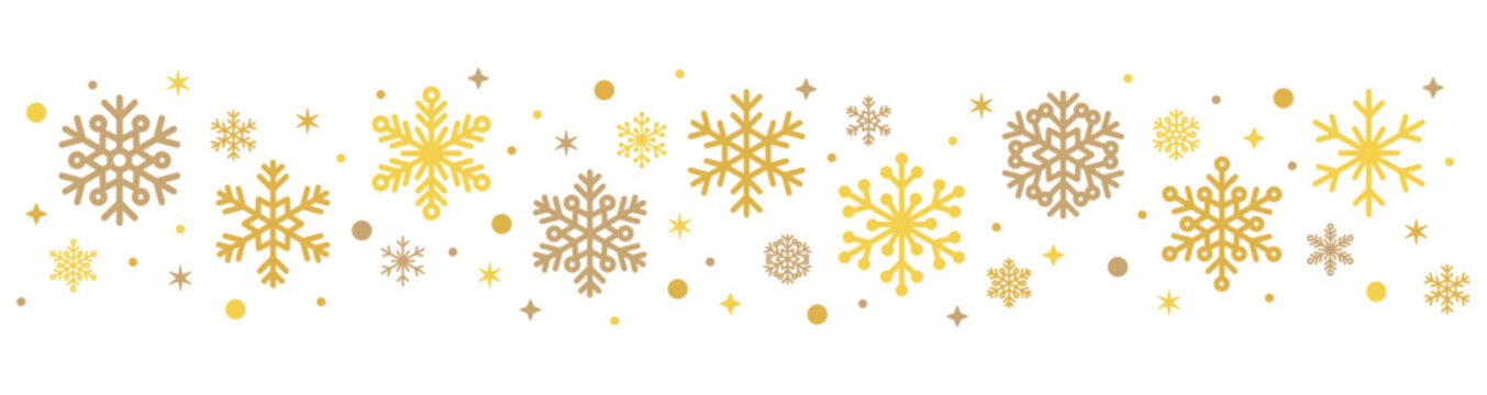 gold snow snowflake ornament set winter holiday season celebrate christmas sparkling beautiful luxury vector illustration graphic design long header banner