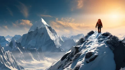 Keuken foto achterwand Mount Everest On the top of the snow, Mount Everest, There is a climber.