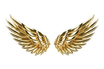 3d Golden wings, gold bird feather angel wings isolated on transparent background - Generative AI - obrazy, fototapety, plakaty