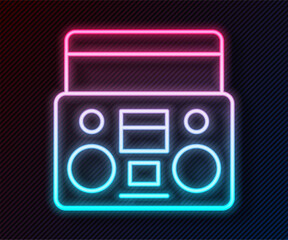 Glowing neon line Home stereo with two speakers icon isolated on black background. Music system. Vector
