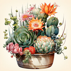 Fototapeta premium watercolor Cactus in pot clipart, Generative Ai