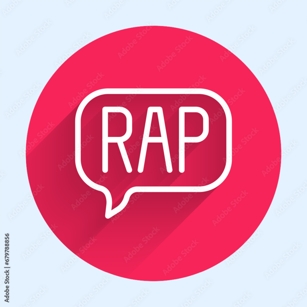 Poster white line rap music icon isolated with long shadow background. red circle button. vector