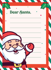 Santa Claus Illustrated Template for a Decorated Christmas Letter Paper Sheet for Kids