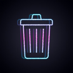 Glowing neon line Trash can icon isolated on black background. Garbage bin sign. Recycle basket icon. Office trash icon. Vector