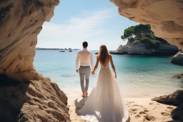 Fotobehang Wedding man and woman at island. © visoot