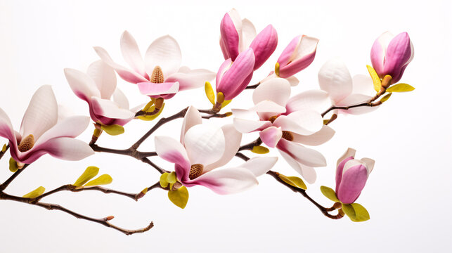 A lovely magnolia arrangment set against a white backdrop.